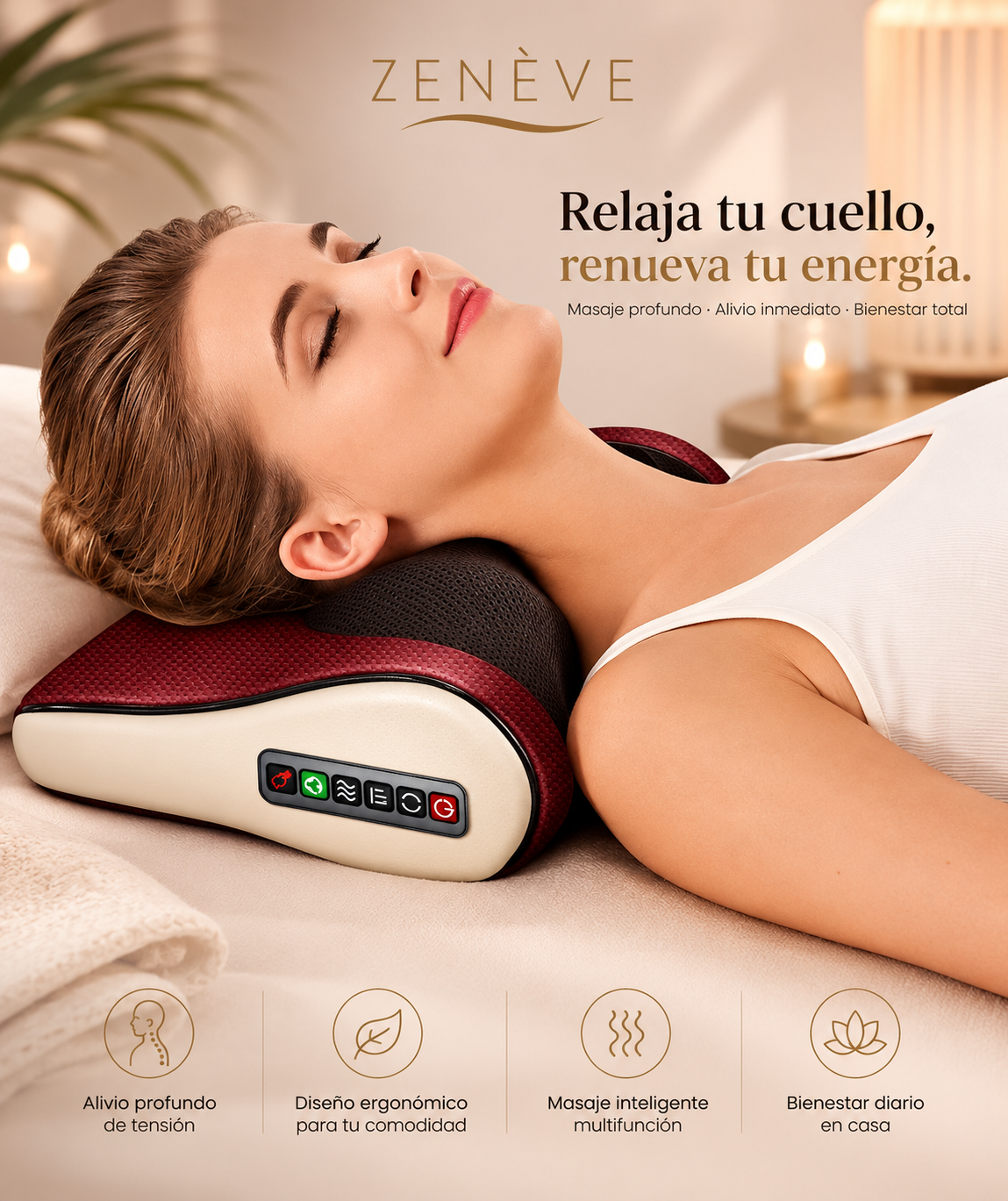 Almohada Masajeadora Eléctrica con Calor — Alivio Inmediato