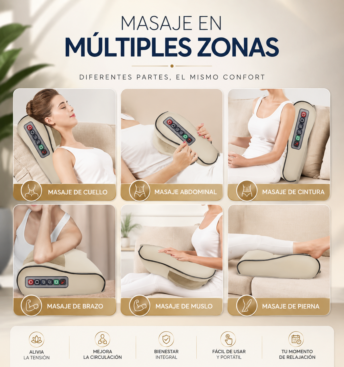 Almohada Masajeadora Eléctrica con Calor — Alivio Inmediato